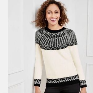 NWT- Talbots Black and Cream Patterned Sweater
